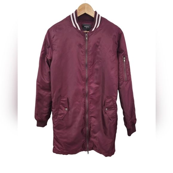 Forever 21 Other - Forever 21 Men Longline Bomber Jacket Burgundy Size XS